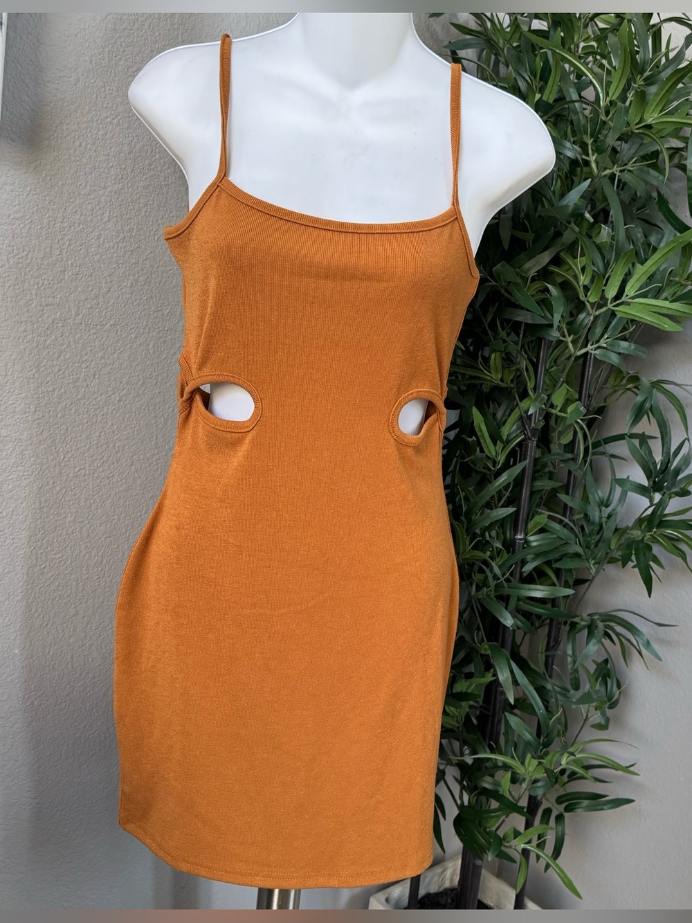 Meshki Rust Orange Mini Dress with Side Cutouts